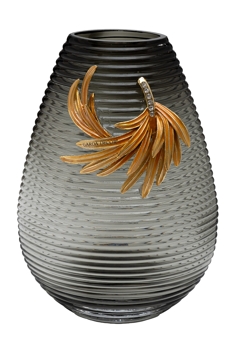 55RV6590L Ваза стеклянная серая с золотой веточкой 21*12*31см_s2 1