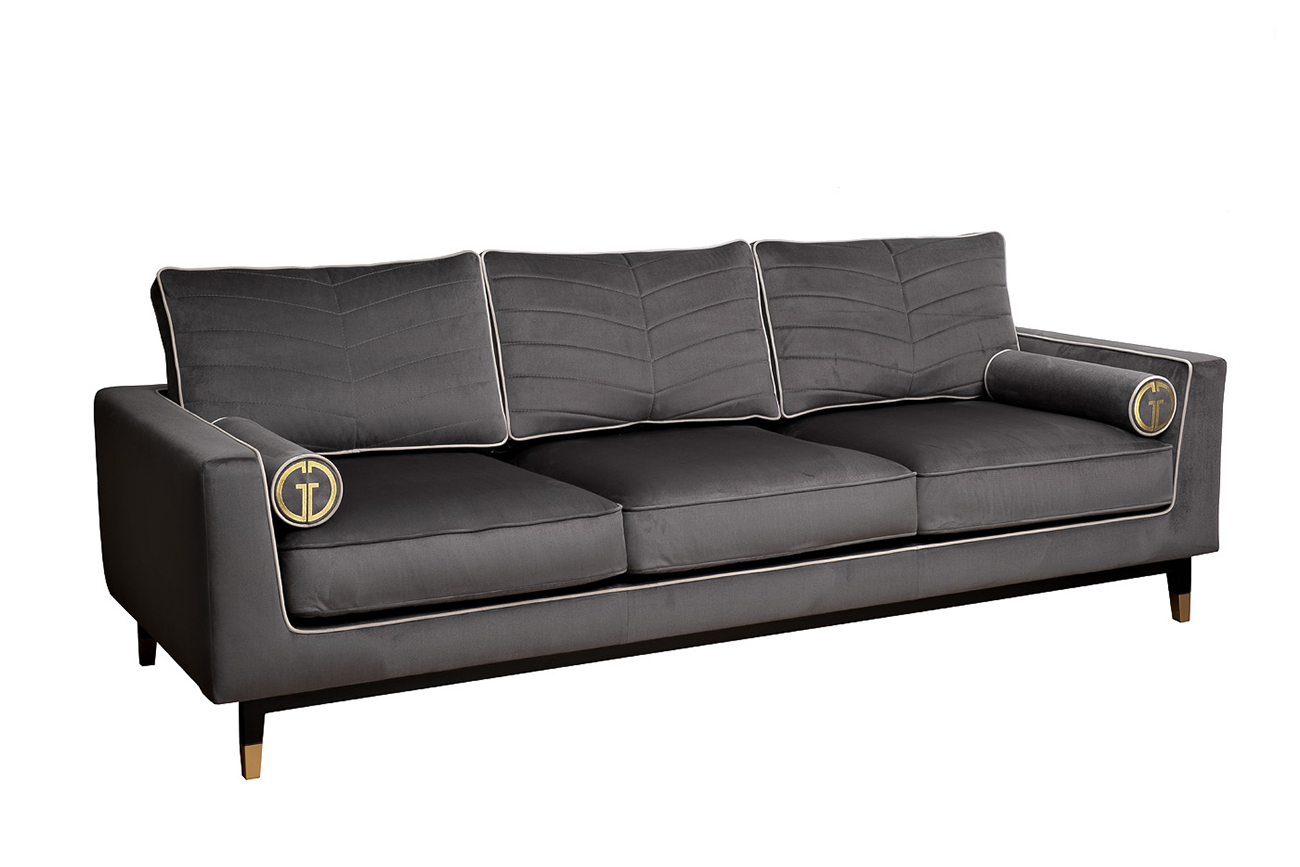 Диван Мадрид Память(Madrid Memory) с кантом трехм. без мех.,велюр серый Colt1003+Colt030_s2 2