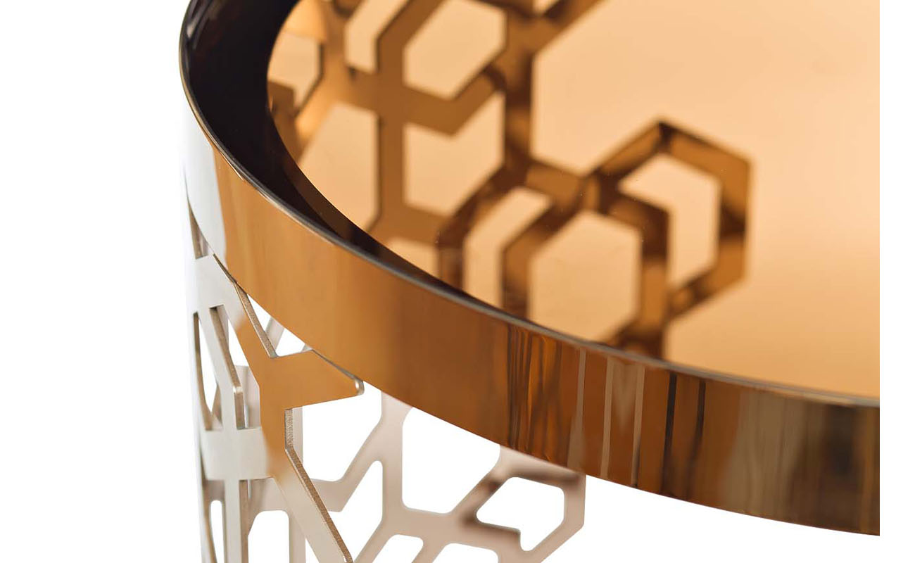 13RXET8011-GOLD Стол журнальный стекло коричн./роз.зол d50*50см_s2 2