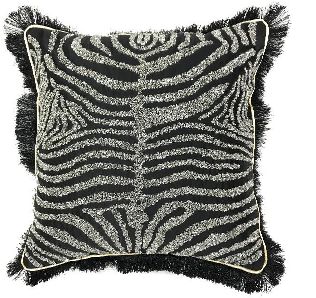 70SW-30308 Подушка с бисером «Зебра» черный 45*45см_s2 1