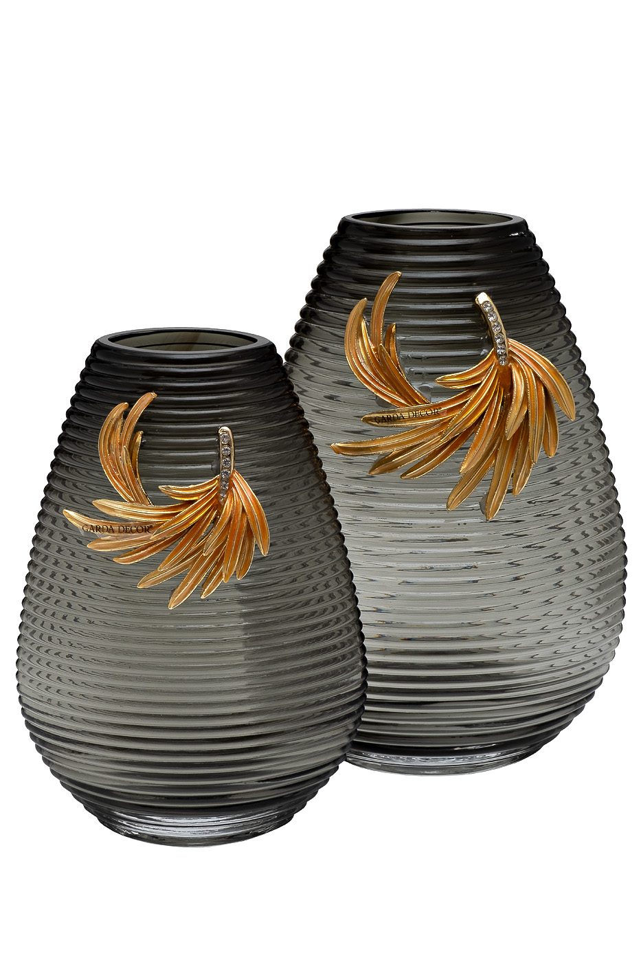 55RV6590L Ваза стеклянная серая с золотой веточкой 21*12*31см_s2 2