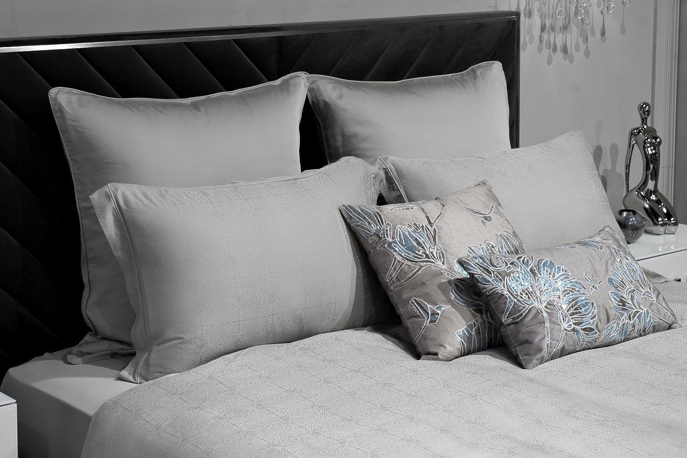 180JOD-18021 Комплект постельного белья Муар, бамбук, оливковый, Двуспальный евро (200*220)_s2 3