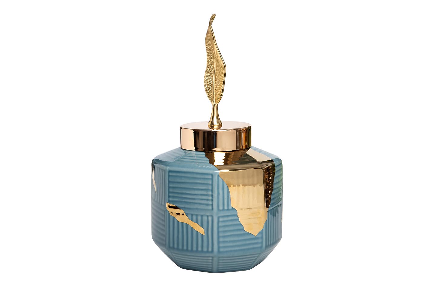 55RD4042S Ваза керам. синяя с золотым декором d18*36см_s2 1