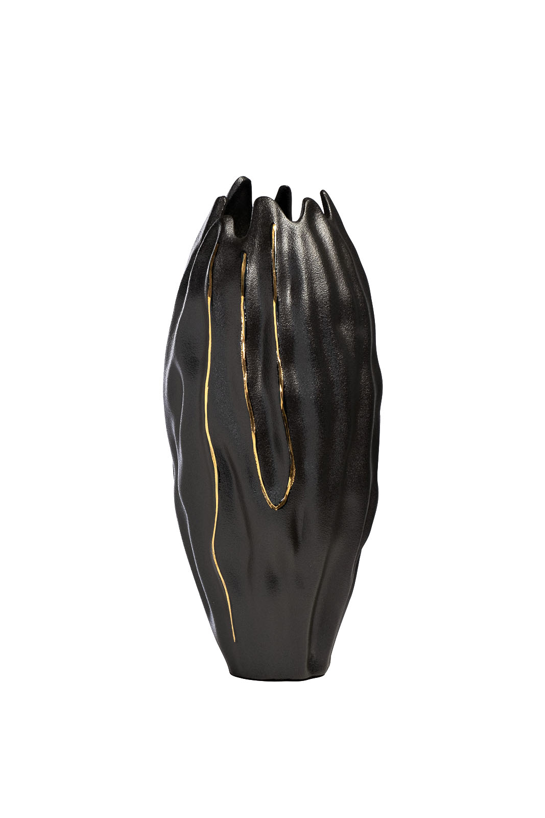 55RV5244L Ваза керамическая рельефная черная d15*40см_s2 1