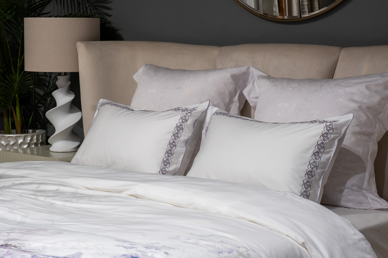 130HB-00711 Комплект наволочек сатин вышивка Фиори,сиренево-белый, 50*70см (2шт)_s2 3