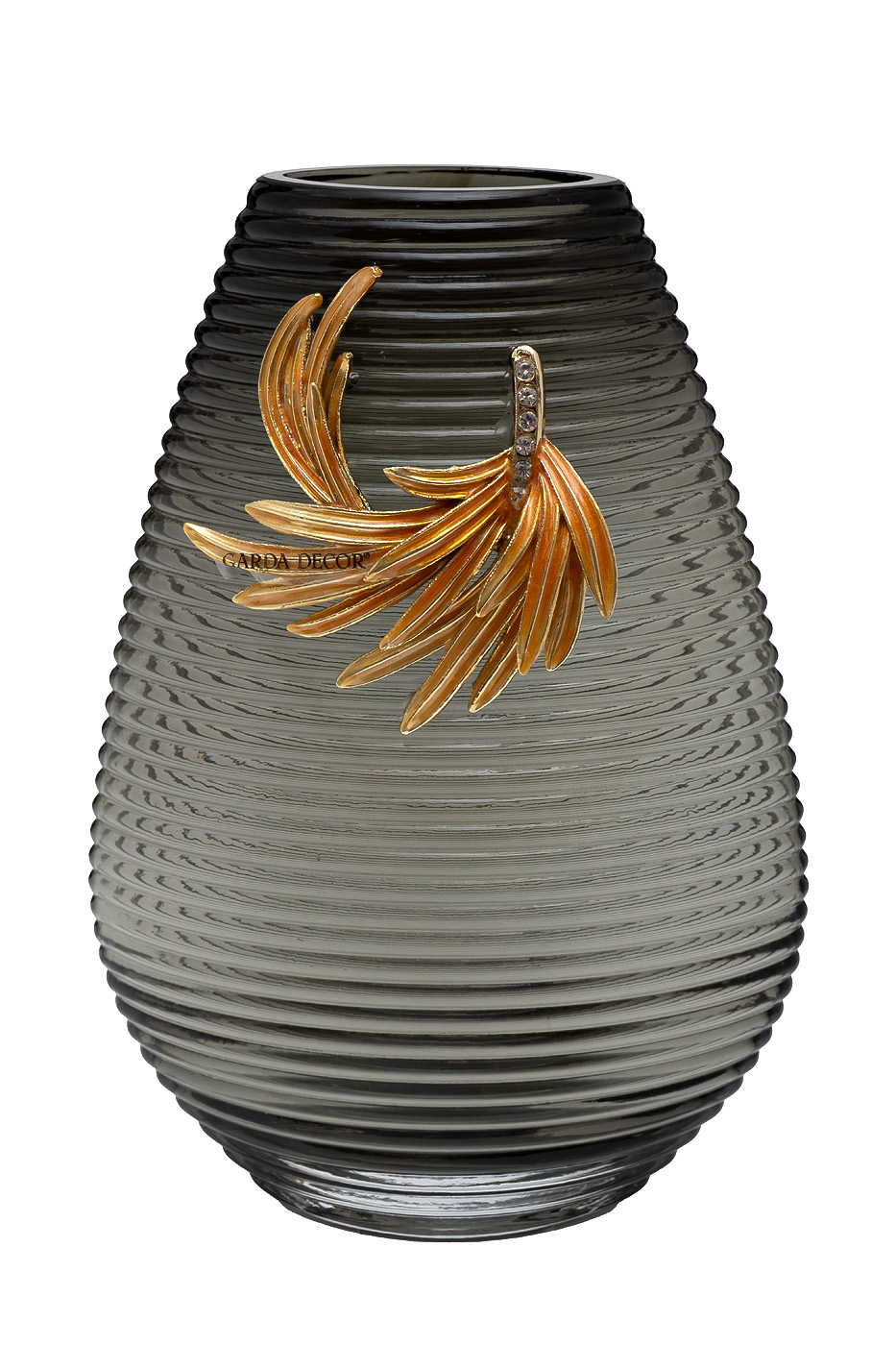 55RV6590S Ваза стеклянная серая с золотой веточкой 17*10*26см_s2 1