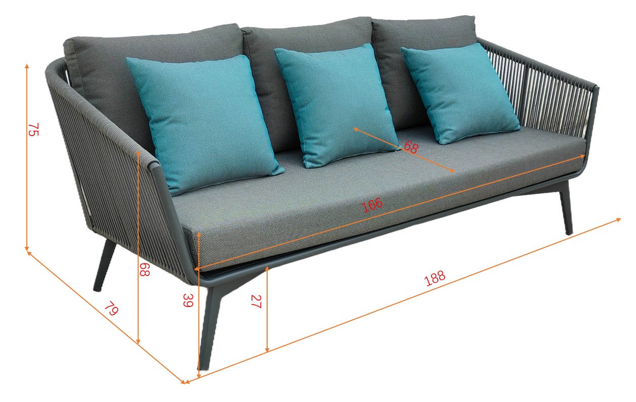129KN-02613 Диван трехместный «АРИАЛ (ARIAL)» уличный серый 188*80*75см_s2 7
