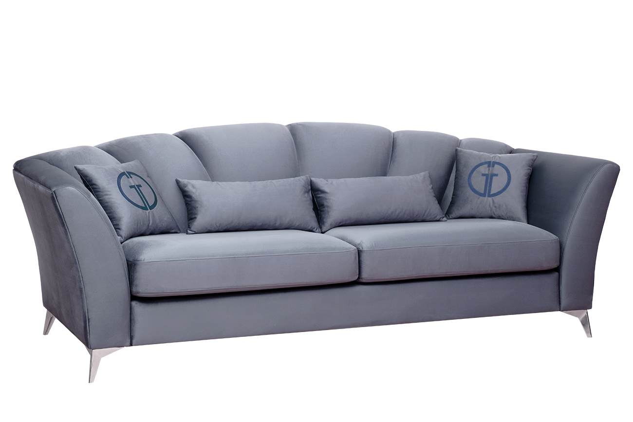 Диван Аннет(Annette) трехместный без мех,велюр сапфир Colt1006/хром 250*100*95_s2 2