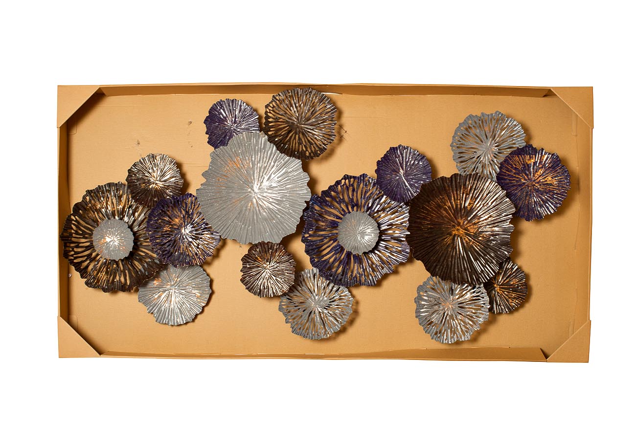 37SM-0696 Настенный декор Цветы серо-голубые 134,6*71,1*8,3см_s2 2