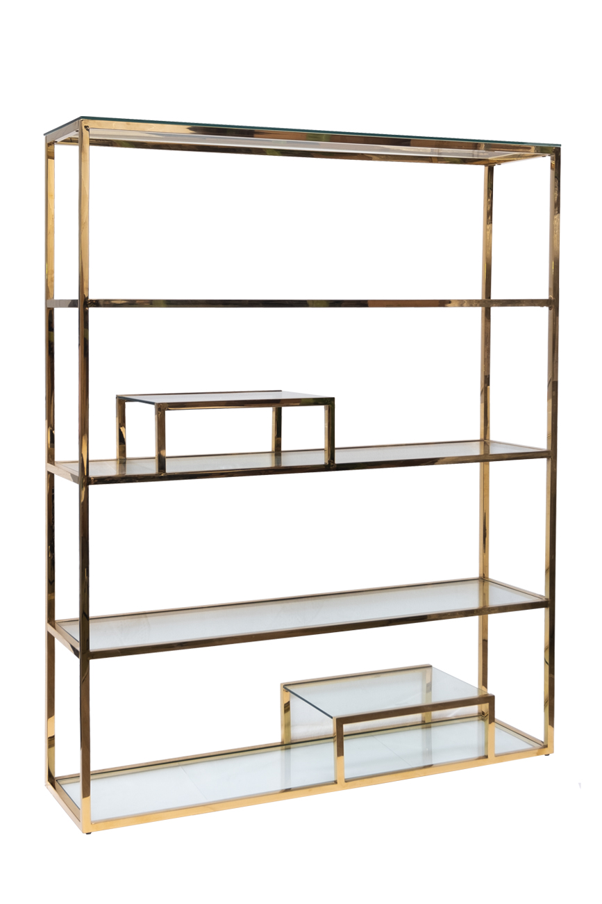 GY-SH8005GOLD  Стеллаж стекло прозр./золото 140*38*180 см_s2 2