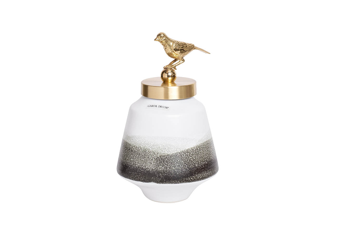 55RD2876S Ваза керамич. с крышкой бело-серая с птичкой 16*28см_s2 1