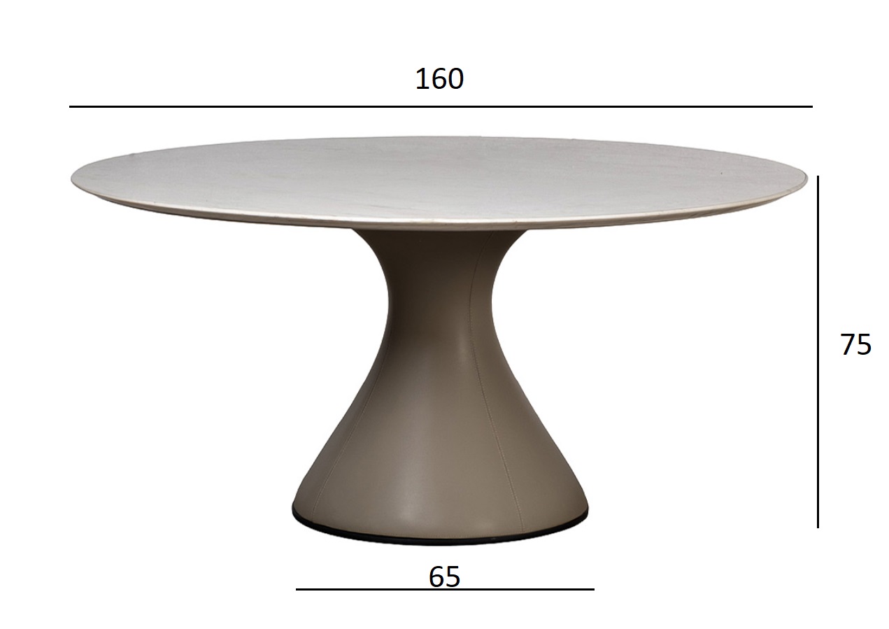 160KD-60090 Стол обеденный, мрамор Волакас (Volakas), экокожа бежевая d160*75см_s2 5