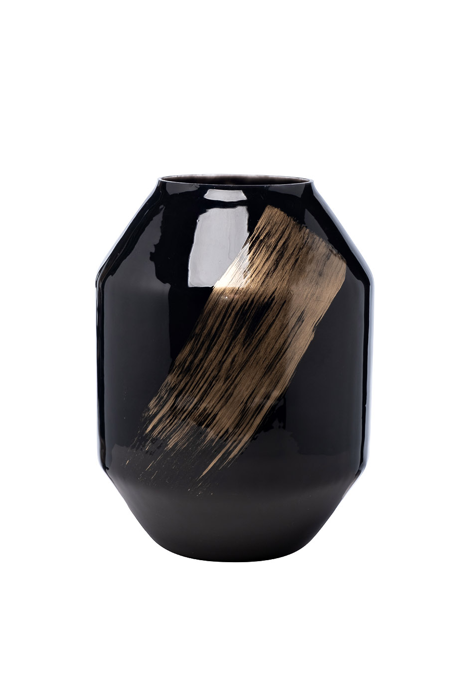 71PN-5180 Ваза стеклянная черная с золотом d22*30см_s2 1