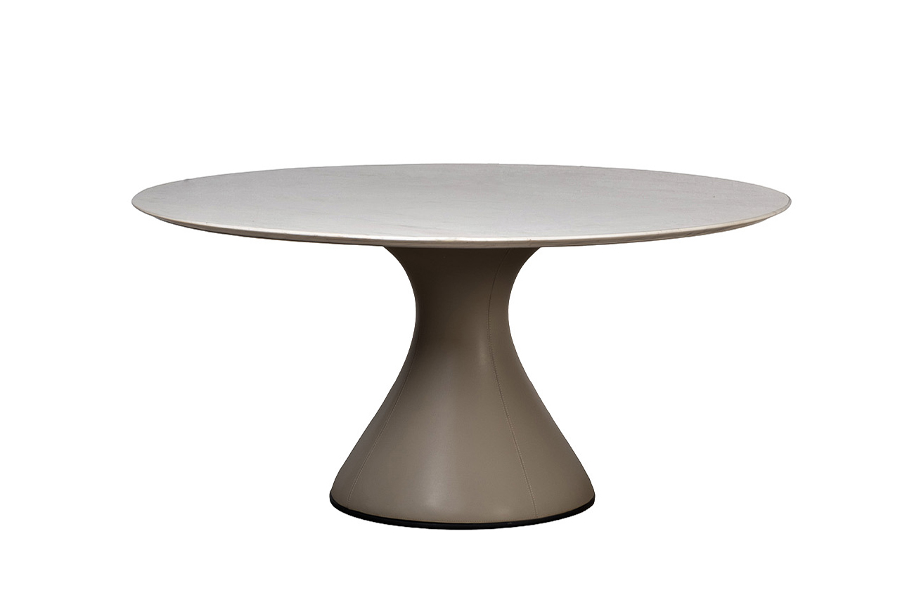 160KD-60090 Стол обеденный, мрамор Волакас (Volakas), экокожа бежевая d160*75см_s2 1