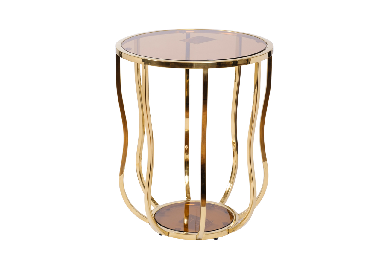 13RXET4036-GOLD Стол журнальный стекло коричн./золото d50*60см_s2 1