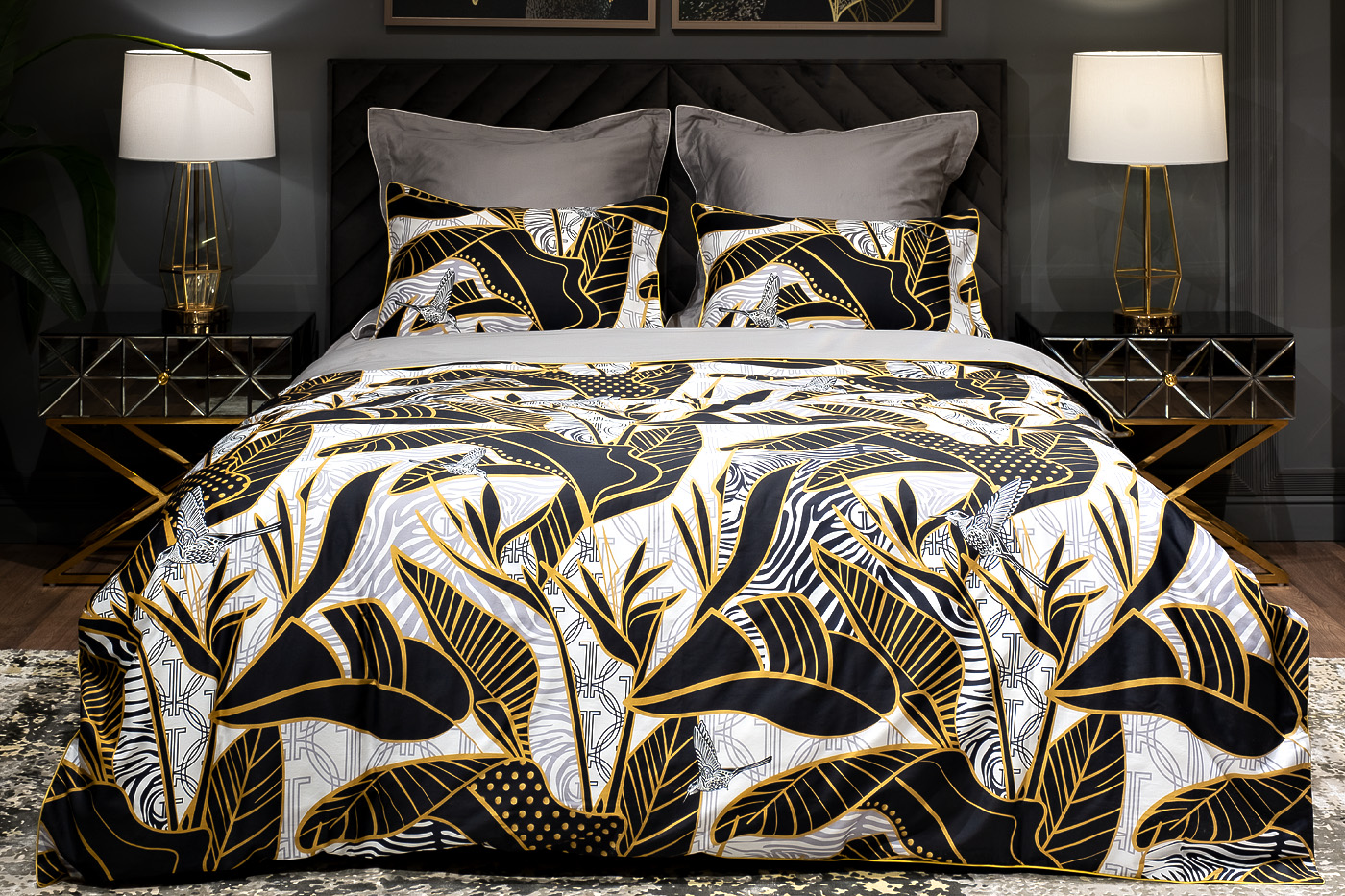 130HB-00009 Комплект наволочек Тропики 70*70 золото/серый (2шт)_s2 4