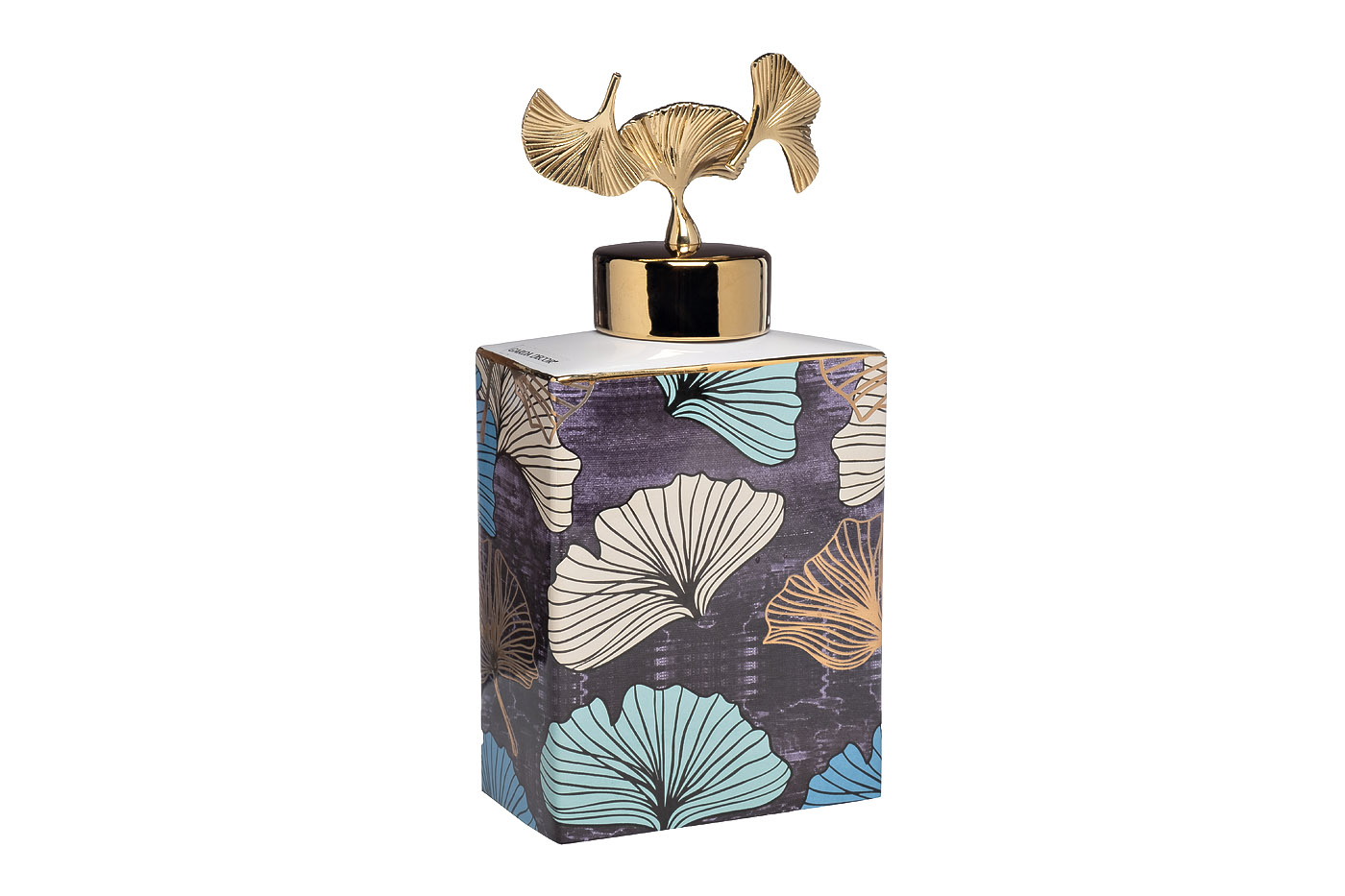 55RD4539S-BL Ваза керам.с крышкой бирюз-серая «Гинкго»d14*30см_s2 1