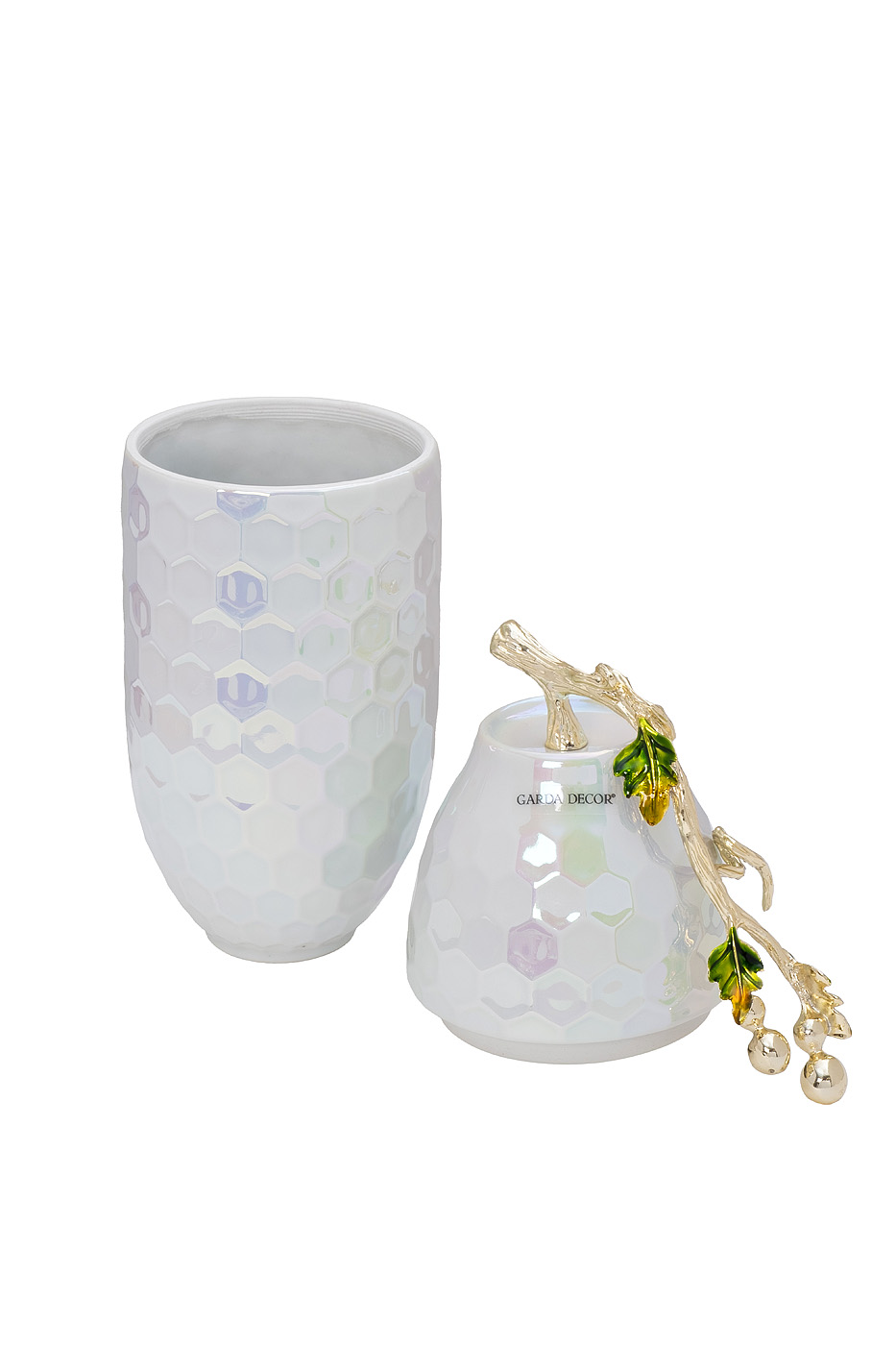 55RD6396S Ваза керамич. с крышкой перламутровая 16*12*30см_s2 2