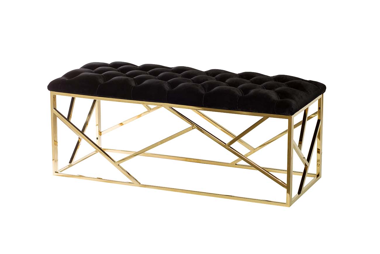 GY-BEN7835GOLD-BL Банкетка велюр черный/золото 110*42*46см_s2 2
