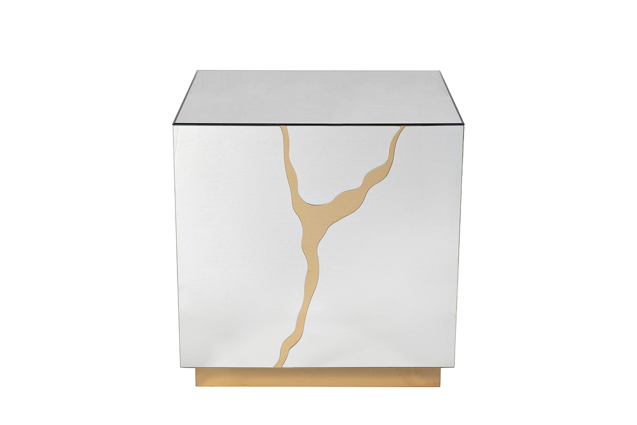 KFG198 Стол журнальный зеркальный с золотым декором 55*55*61см_s2 1