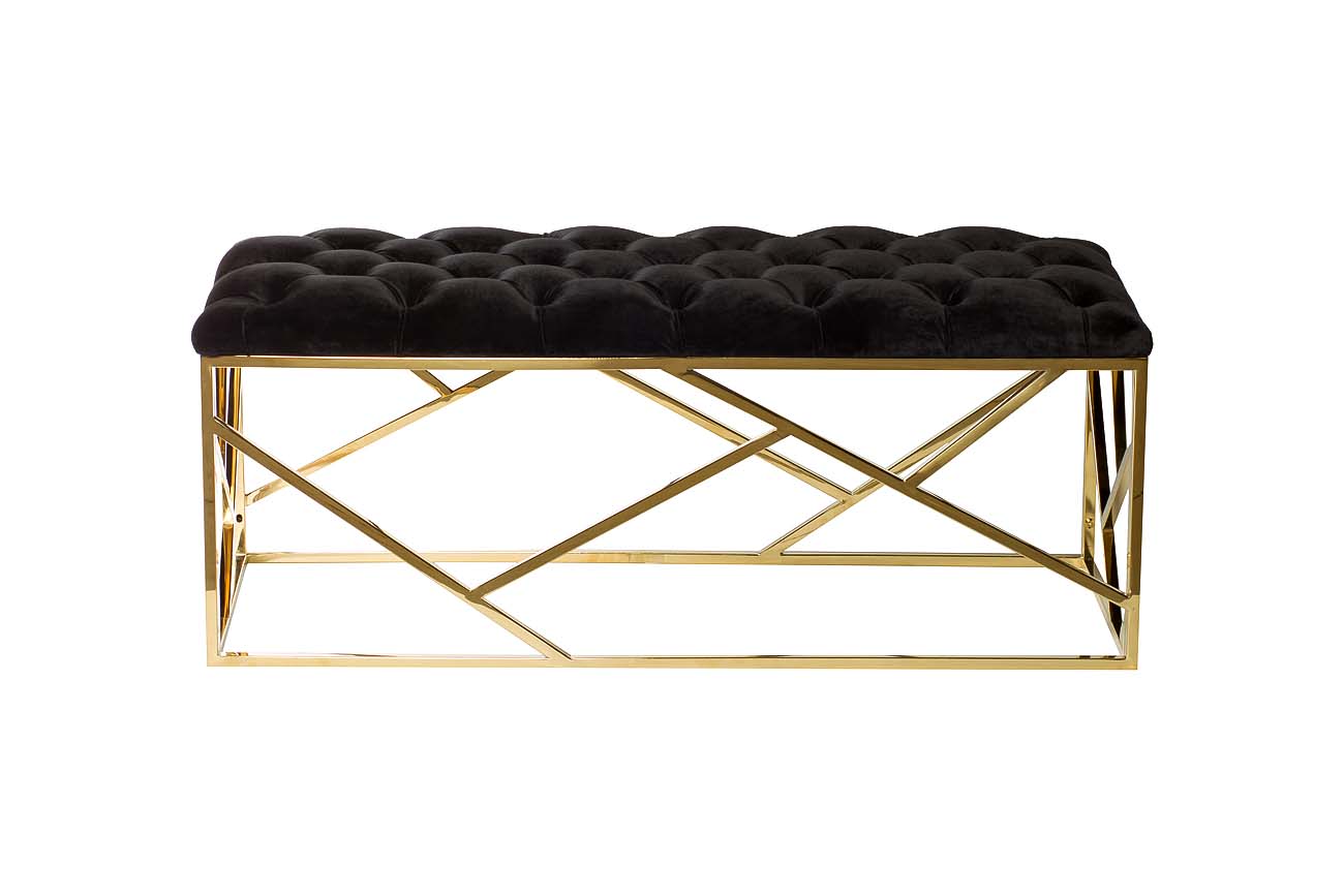 GY-BEN7835GOLD-BL Банкетка велюр черный/золото 110*42*46см_s2 1