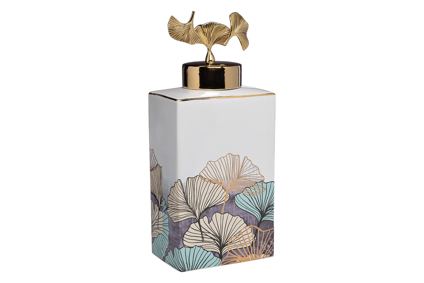 55RD4539L-WH Ваза керамич. с крышкой белая «Гинкго» d15*35см_s2 1