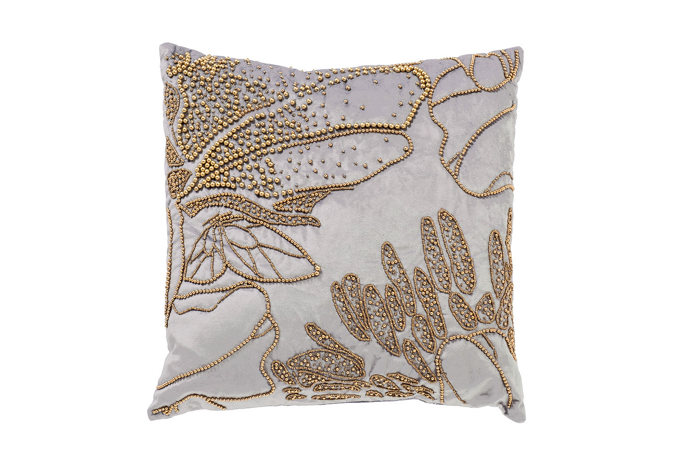 70SW-32900 Подушка с бисером «Пионы» серый  45*45см_s2 1