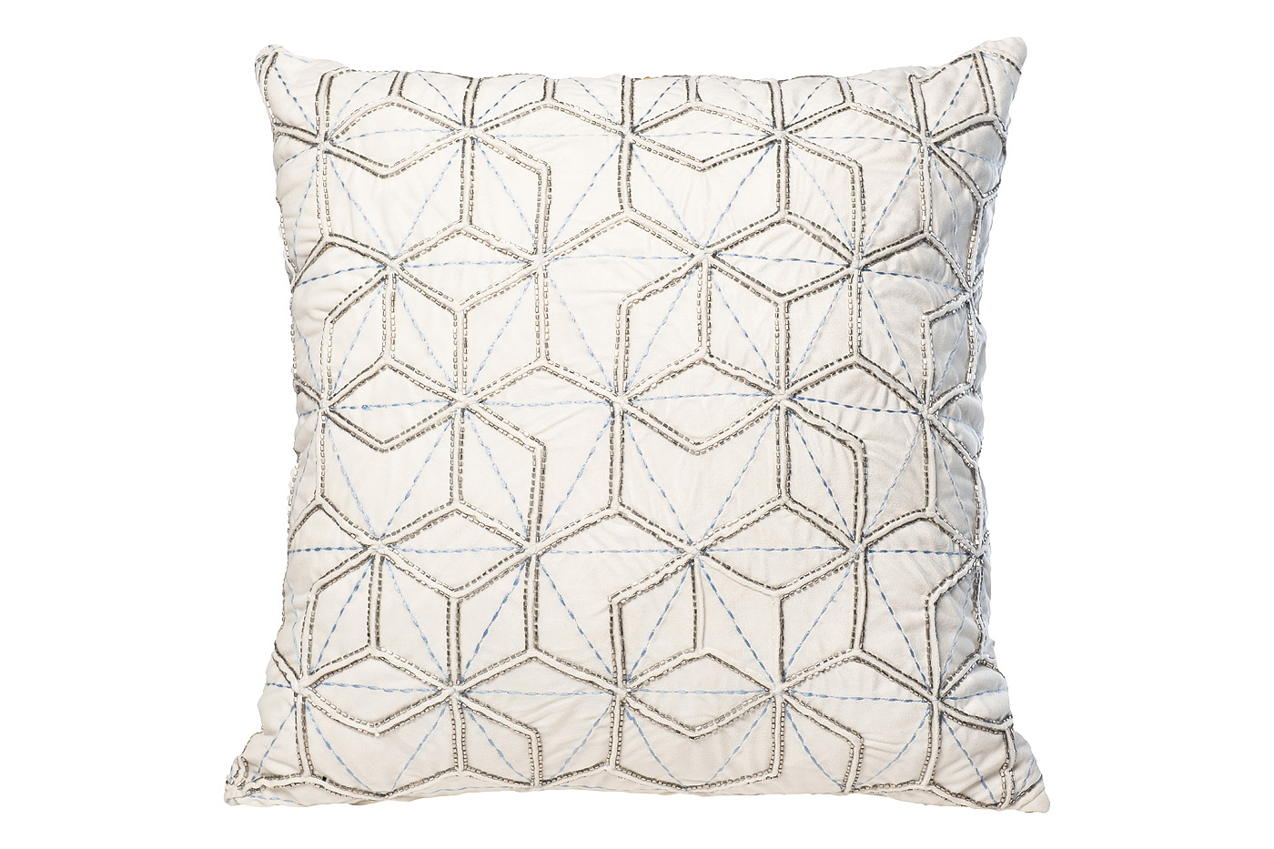 70SW-20712 Подушка с бисером «Шестигранники» белая 45*45см_s2 1