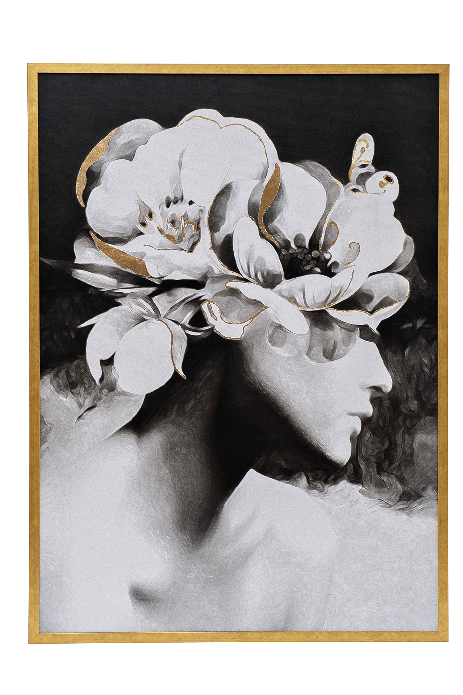 89VOR-GIRL FLOWER-2  Холст «Девушка с цветами-2» 110*80 см, багет золото, зол.поталь_s2 1