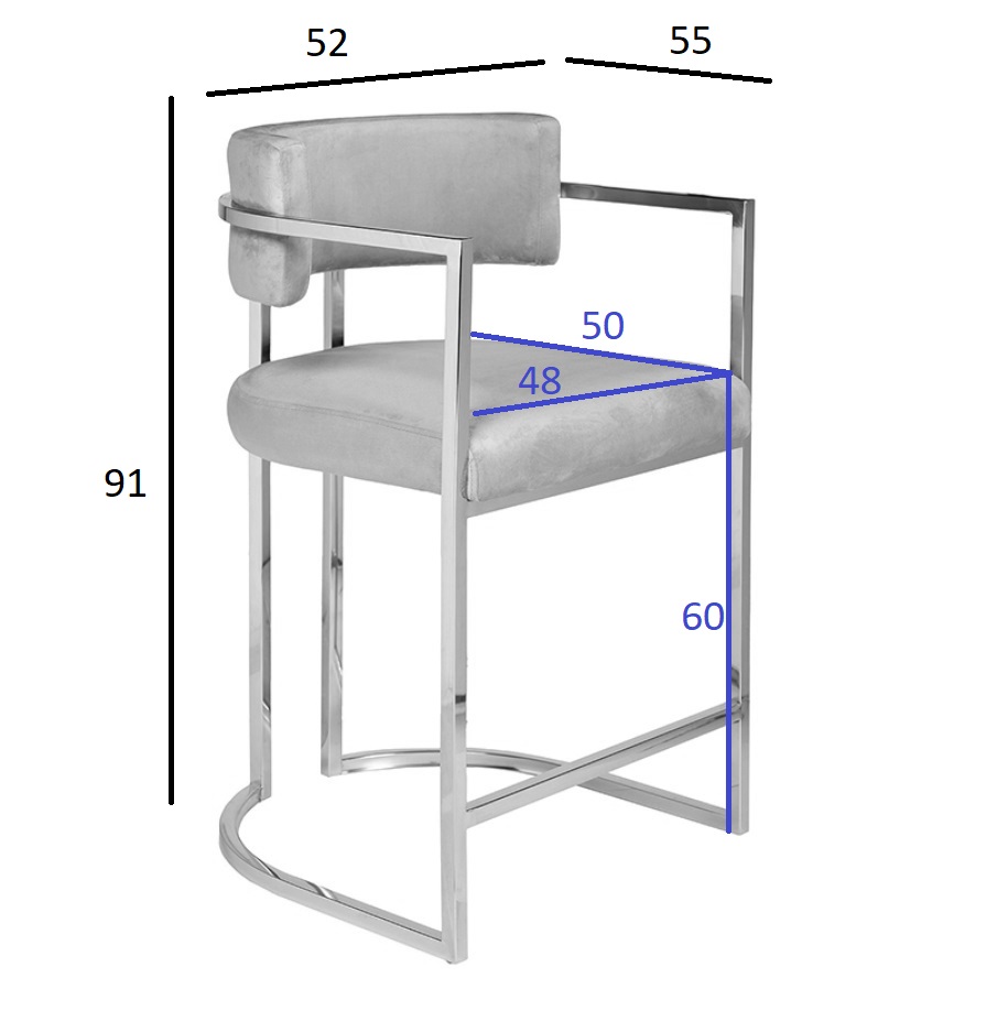 76AR-60337 Стул полубарный велюр серый/хром 52*55*91см_s2 4