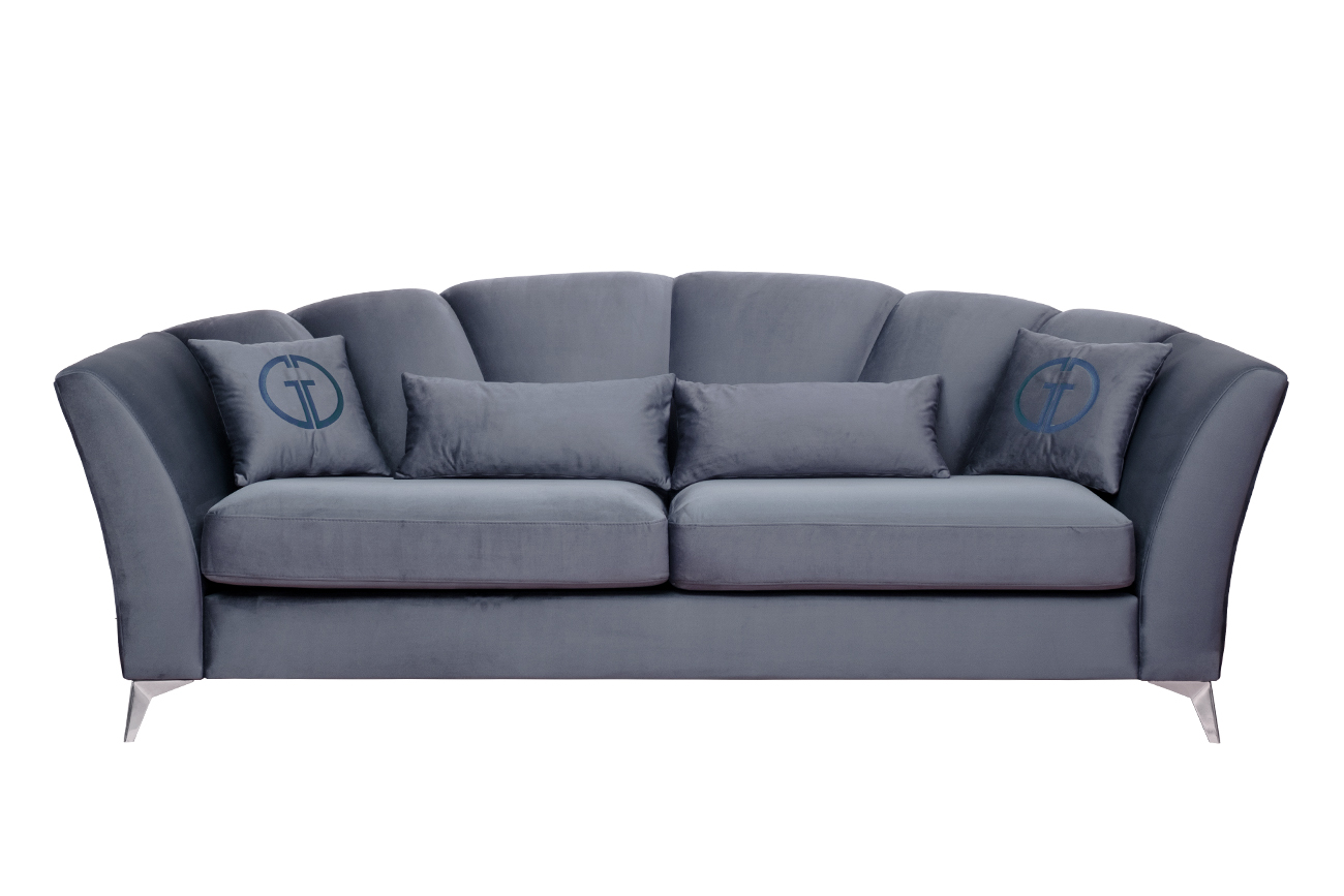 Диван Аннет(Annette) трехместный без мех,велюр сапфир Colt1006/хром 250*100*95_s2 1