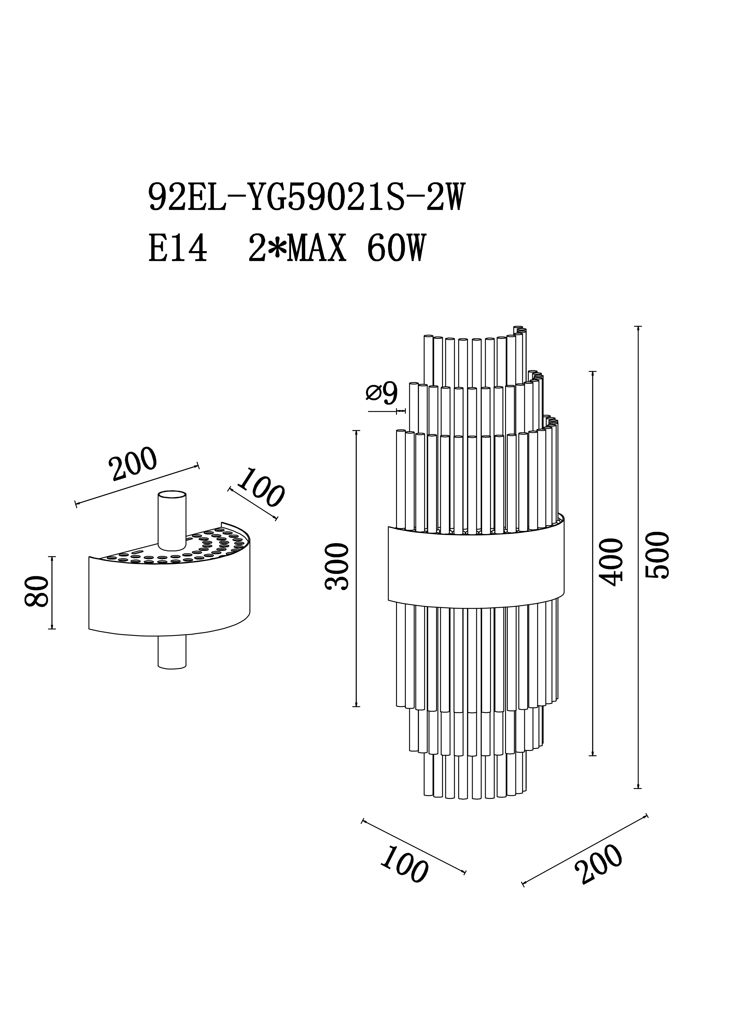 92EL-YG59021S-2W Бра хром, стекло прозр. 20*10*h.50см_s2 4