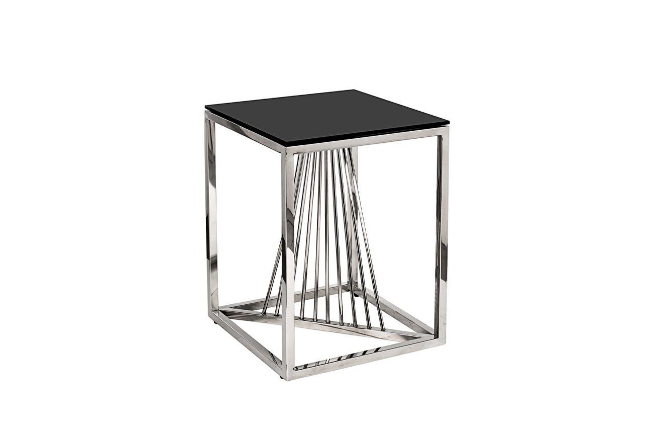 13RXET8083M-SILVER Стол журнальный стекло черн/серебро 38*38*50_s2 1