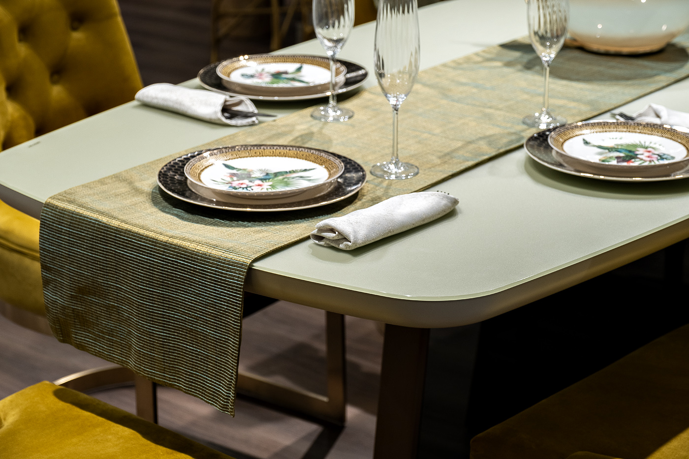 70SW-18101 Текстильная дорожка для стола Нефрит зеленая 35*180см_s2 2