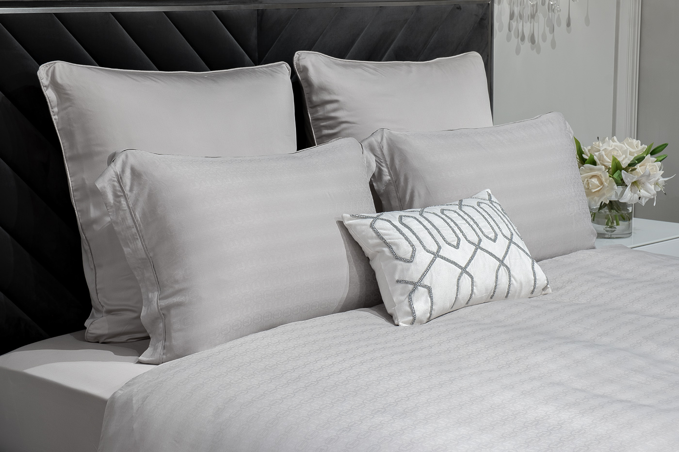 180JOD-18001 Комплект постельного белья Гарда, бамбук, серый, Двуспальный евро (200*220)_s2 2