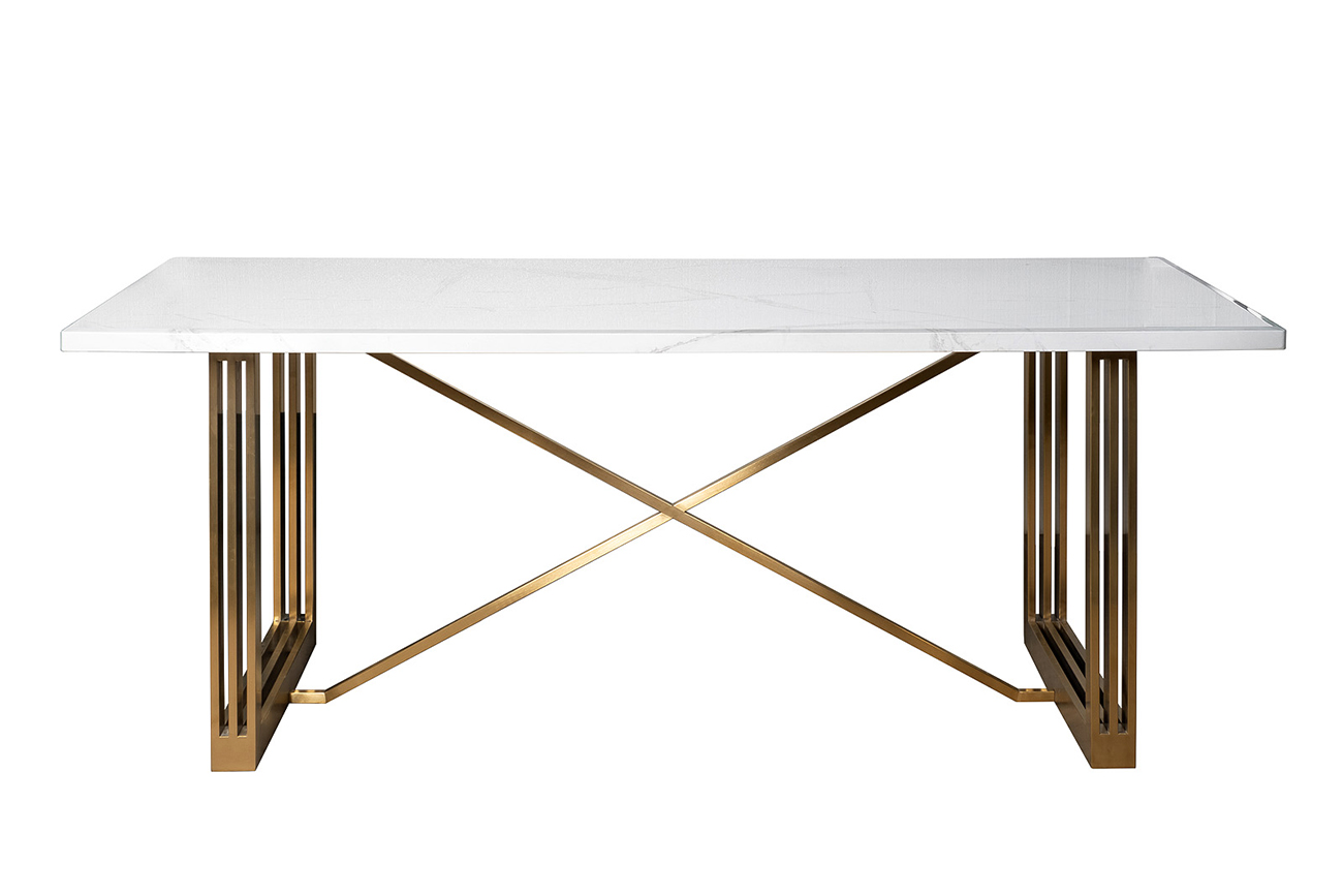 30F-14780 Стол обеденный белый / браш.золото 200*100*76см_s2 1