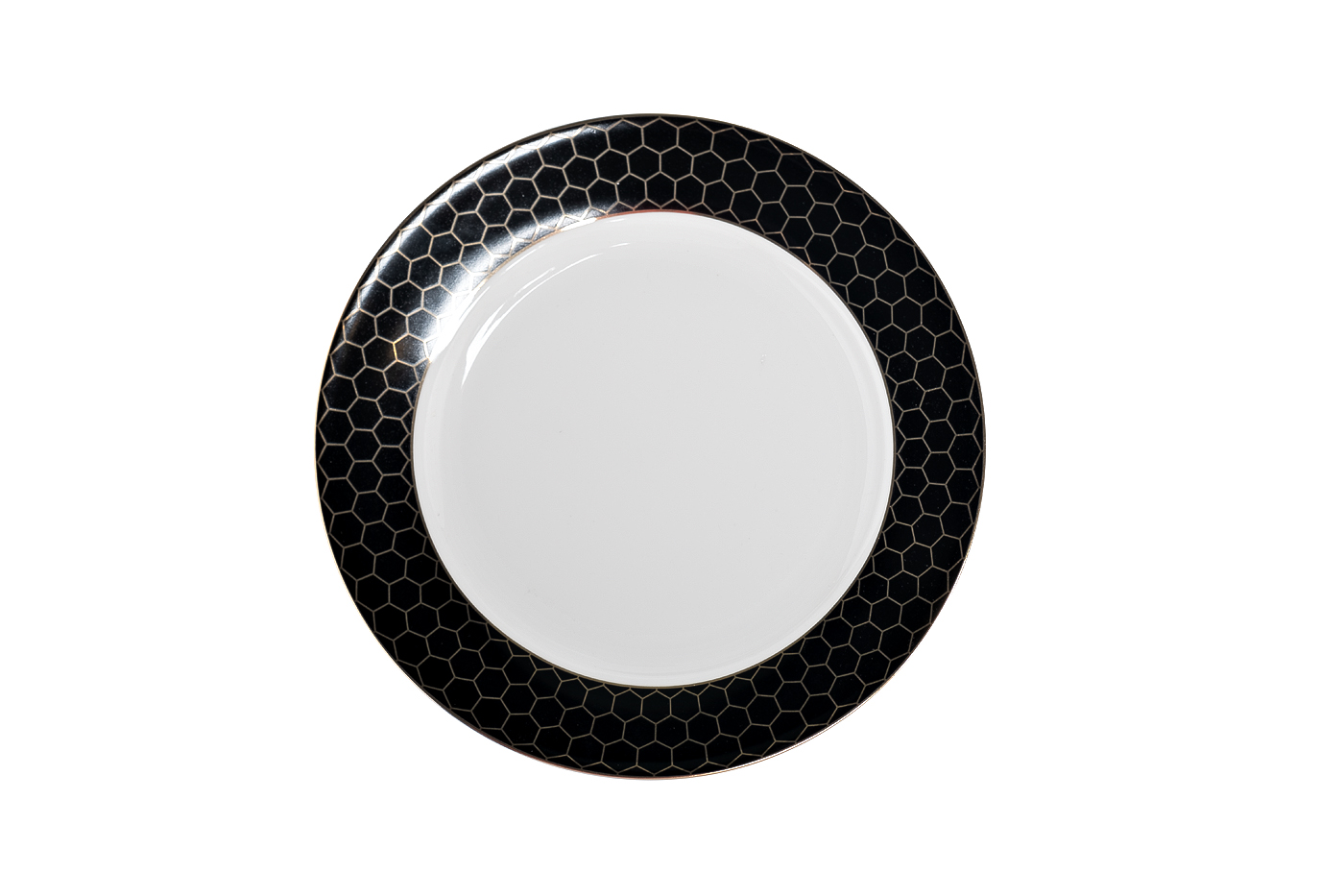 26FC-TAR-HONEYCOMB-19,5 Тарелка закусочная «Пчёлки (Honeycomb)» чёрно-золотая деколь 19,5см (2)_s2 1