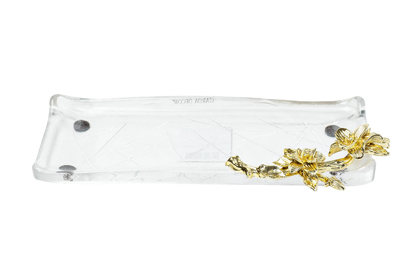 55RG5983S Поднос стеклянный с золотым цветком  29*14*5см_s2 1