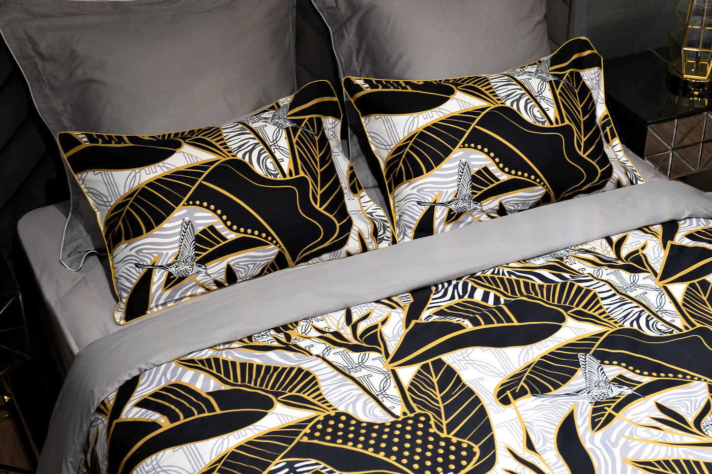 130HB-00008 Комплект наволочек Тропики 50*70 золото/серый (2шт)_s2 3
