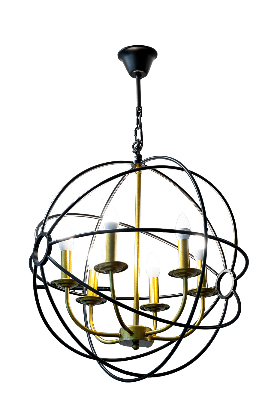 91GH-2020-6 Лампа потолочная Сфера латунь/черный d.56см h.60см_s2 1