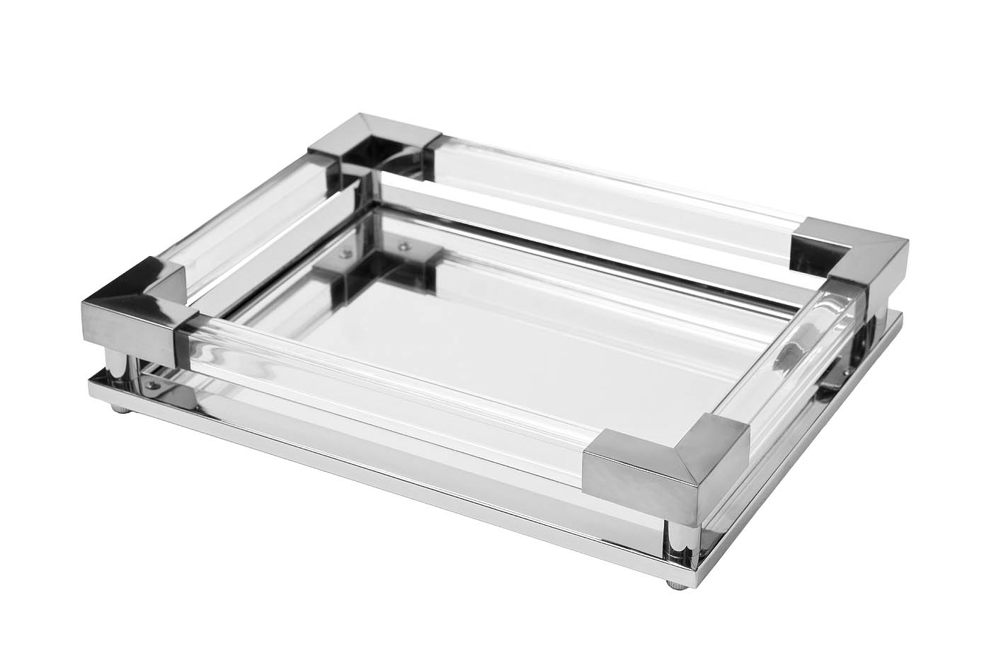 2K389132 Поднос декоративный зеркальное основание, цвет серебро 32*25*5см_s2 2