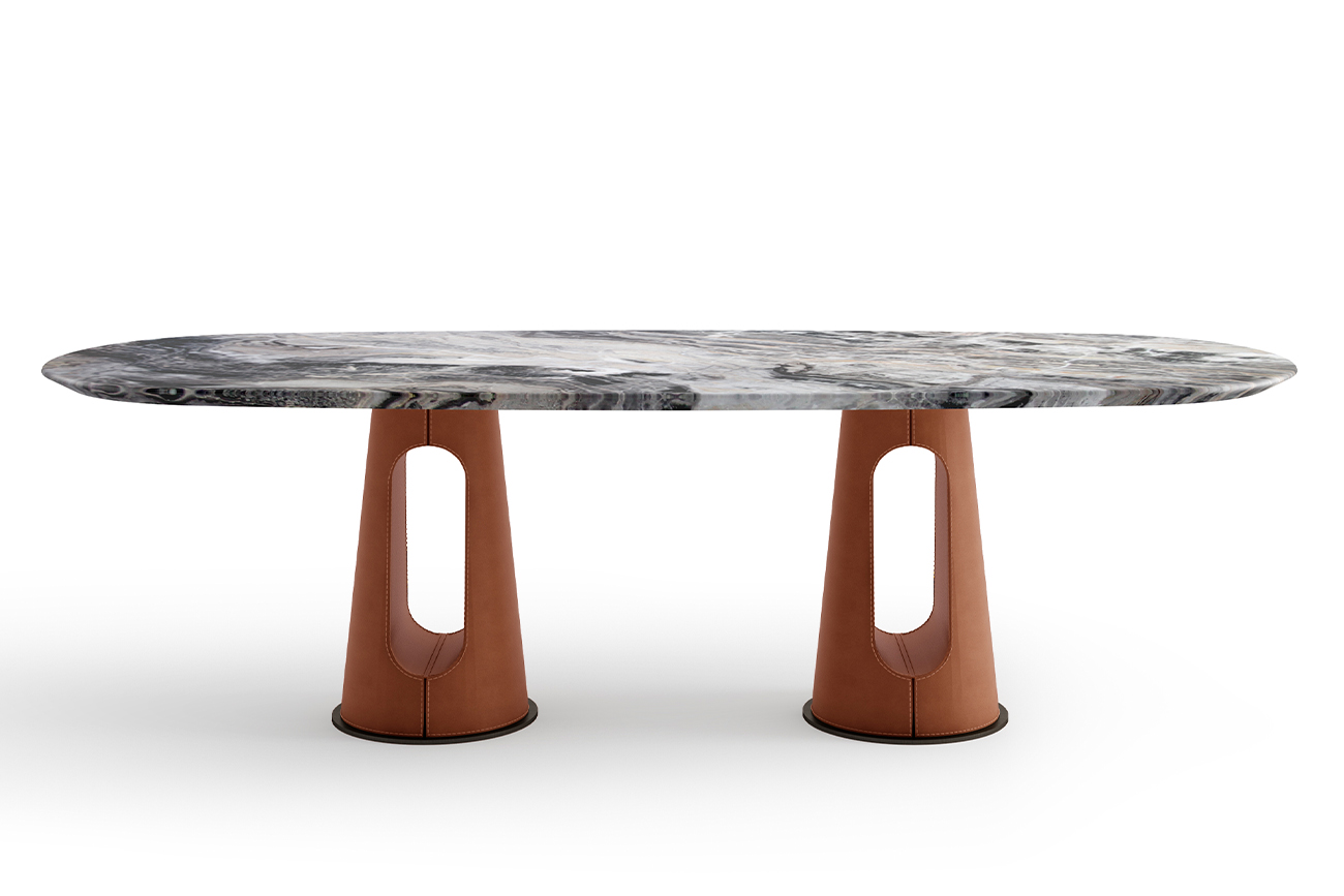 160KD-60070 Стол обеденный, мрамор Venetian Brown, экокожа терракота 220*100*75см_s2 1