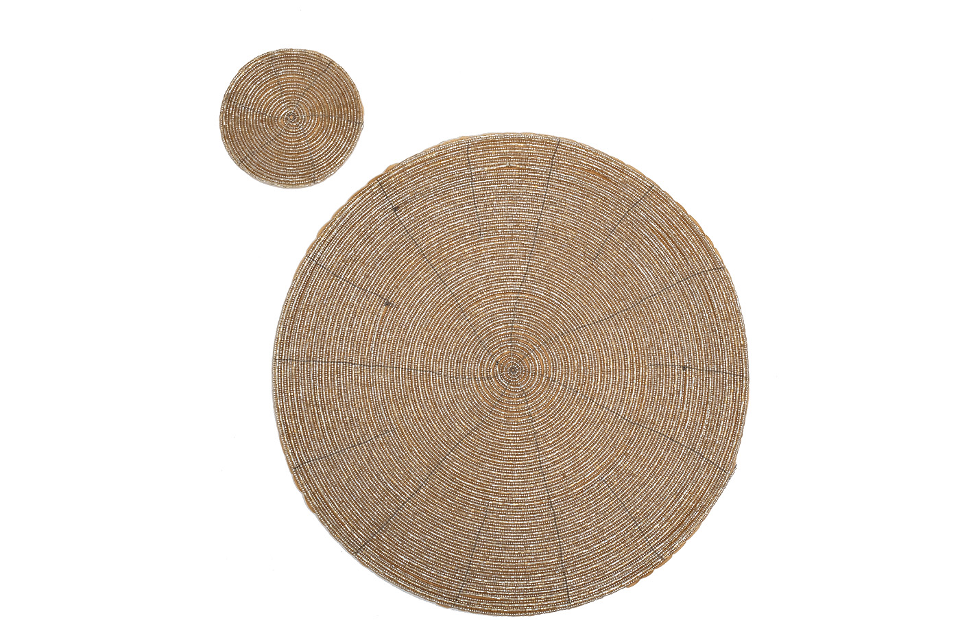 150ARF-22318 Набор сервировочных салфеток,бисер,золото d35см(2шт)+10см(2шт)_s2 1