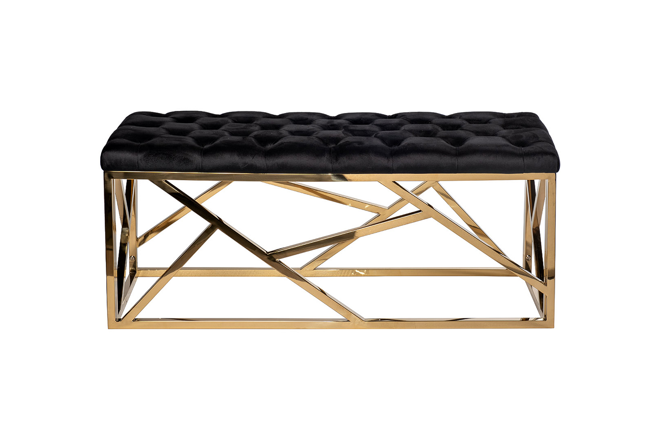 76AR-7160BAN-CHERN Банкетка велюр черный/золото 110*42*46см_s2 1