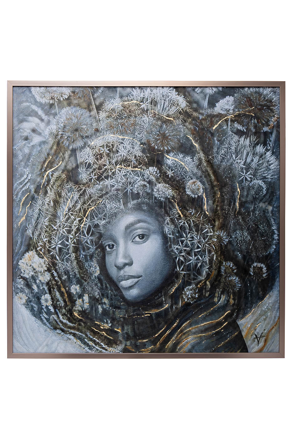 89VOR-AQUARELLE40 Холст «Нежность» 100*100 см,дерев.багет латунь, поталь_s2 1