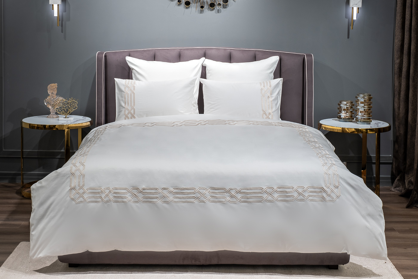175SMR-17504 Комплект постельного белья с вышивкой Паллада, золотой, Двуспальный евро (200*220)_s2 1