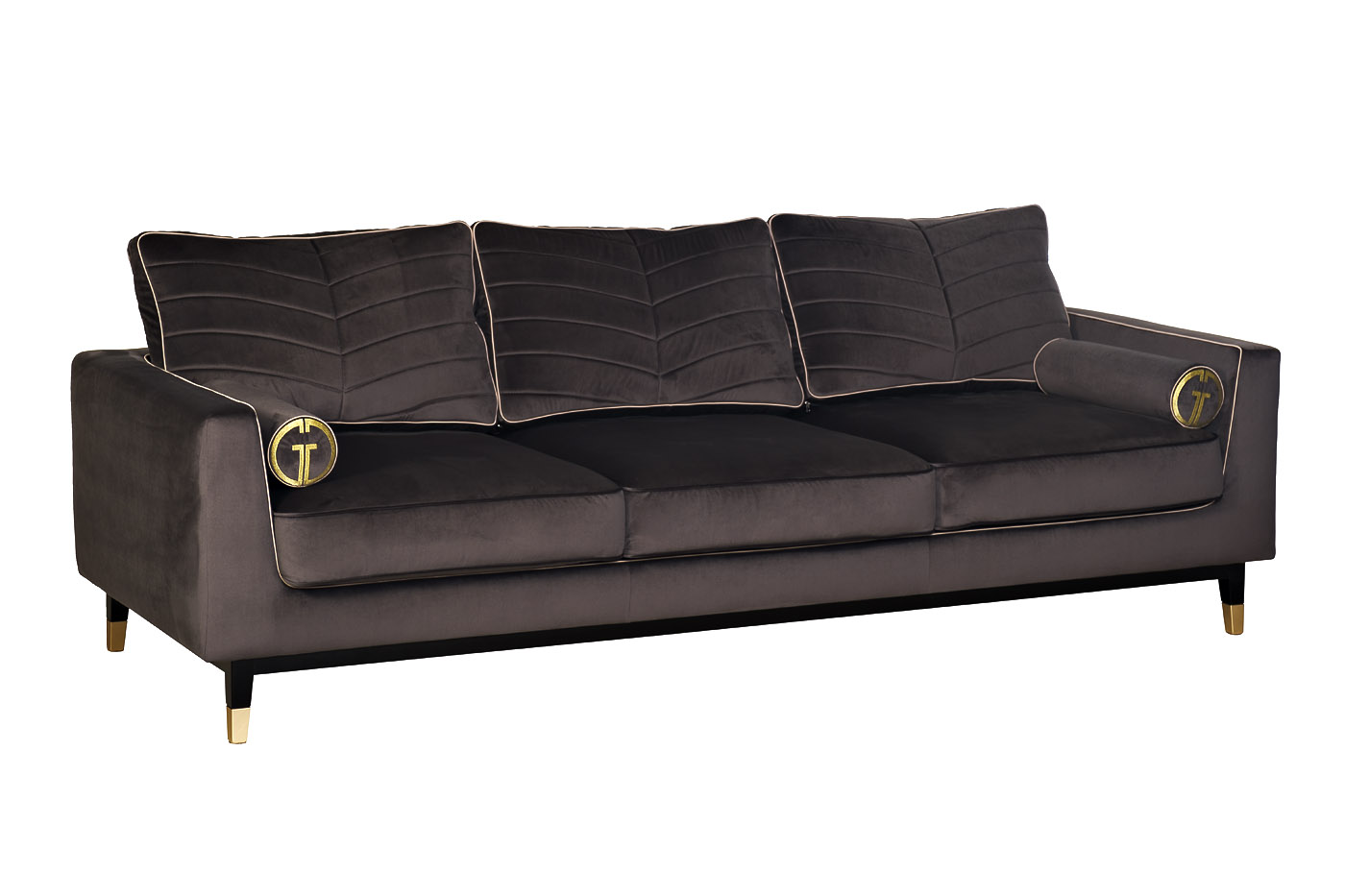 Диван Мадрид Память(Madrid Memory) с кантом трехм. без мех.,велюр серый Riv96_s2 2