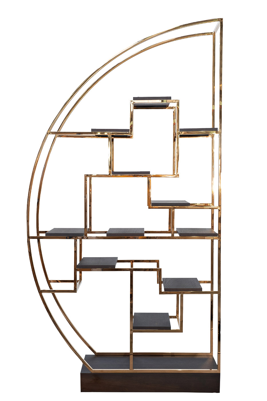 77IP-SH1003 Стеллаж-полусфера роз.золото/темн.шпон 120*45*230см_s2 1