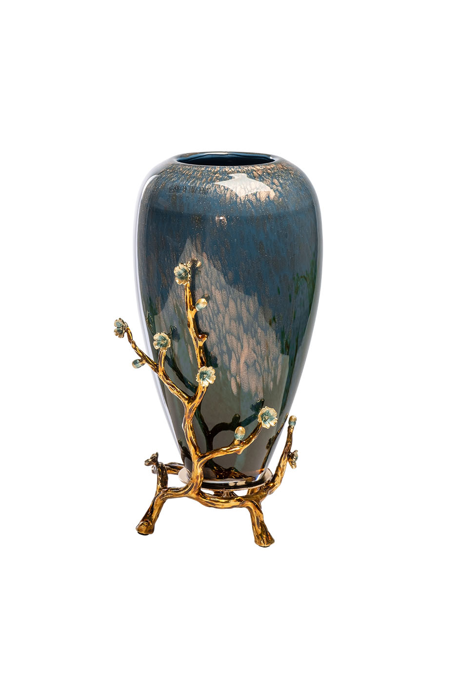 55RV5476S Ваза синяя с золотыми веточками d15*32см_s2 1