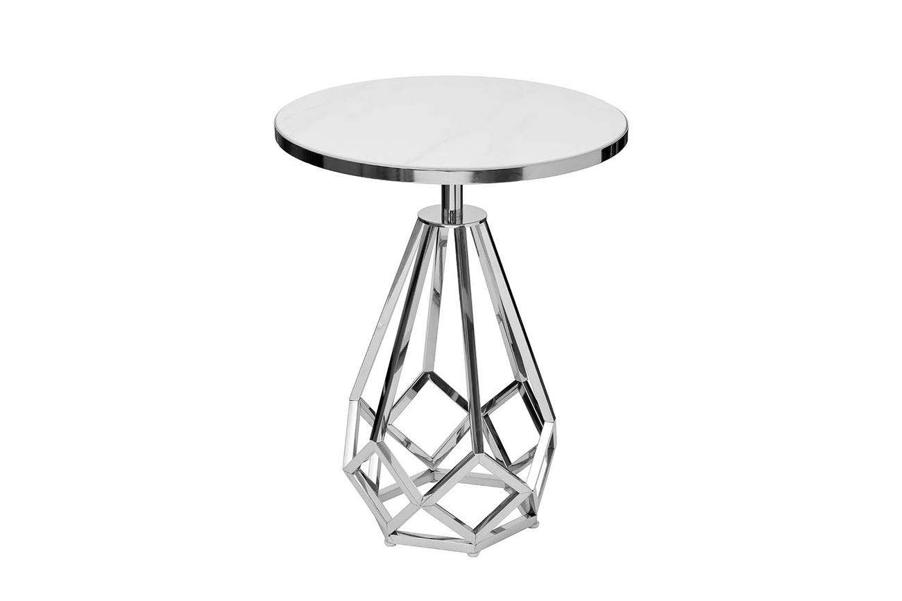 2KF111037-S Стол журнальный с мраморной столешницей d50*62см, цвет опоры серебро_s2 1